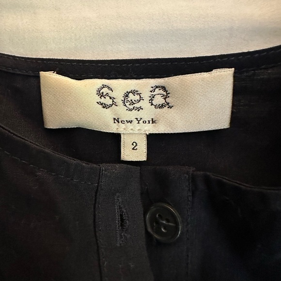 SEA NEW YORK Ruffled Broderie Anglaise Blouse In Navy Blue Cotton (101) - Picture 6 of 6